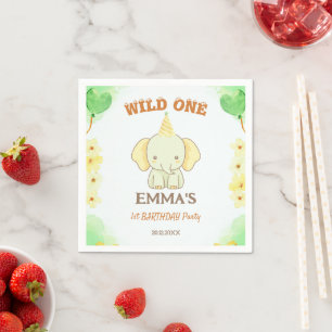 Wild One Cute Elephant 1st Birthday Napkin