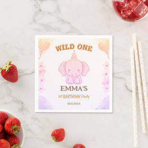 Wild One Cute Elephant 1st Birthday Napkin