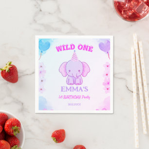 Wild One Cute Elephant 1st Birthday Napkin