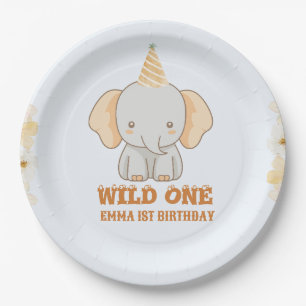 Wild One Cute Elephant 1st Birthday Paper Plate