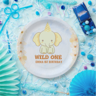 Wild One Cute Elephant 1st Birthday  Paper Plate