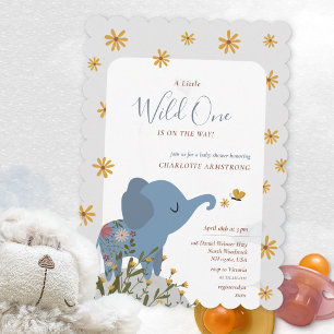 Wild One Cute Elephant Floral Baby Shower Invitation