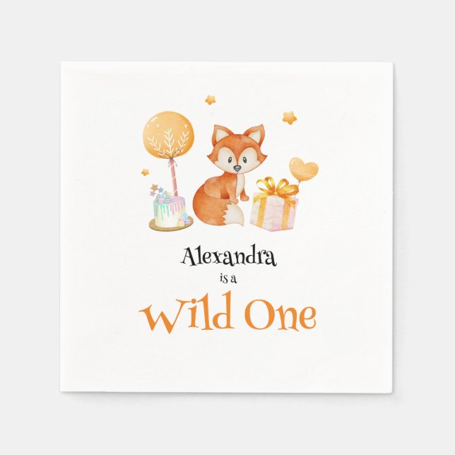 Wild One Cute Fox First Birthday Napkin (Front)