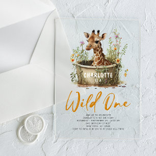Wild One Cute Giraffe 1st Birthday Boho Animal  Acrylic Invitations