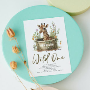 Wild One Cute Giraffe 1st Birthday Boho Animal Invitation