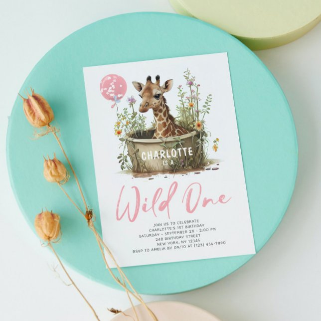 Wild One Cute Giraffe 1st Birthday Boho Animal Invitation (Creator Uploaded)