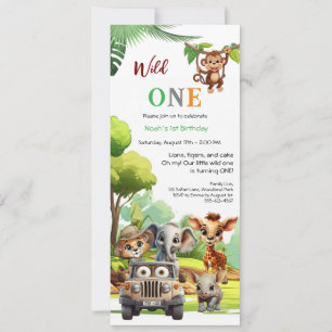 Wild One Cute Jungle Animal Child's 1st Birthday Invitation