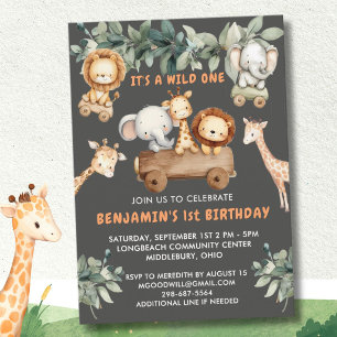 *Wild One Cute Jungle Safari 1st Birthday Party  Invitation