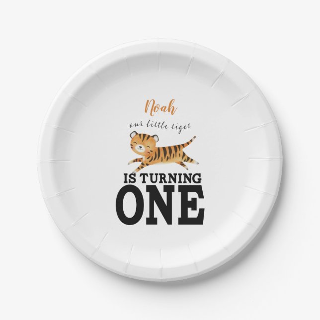 Wild One Cute Jungle Tiger 1st Birthday Paper Plate (Front)