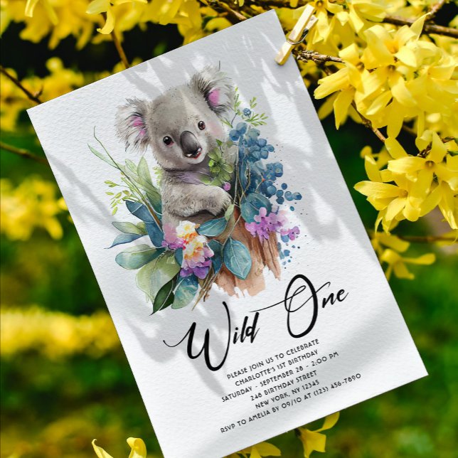 Wild One Cute Koala 1st Birthday Photo Animal Invitation (Creator Uploaded)