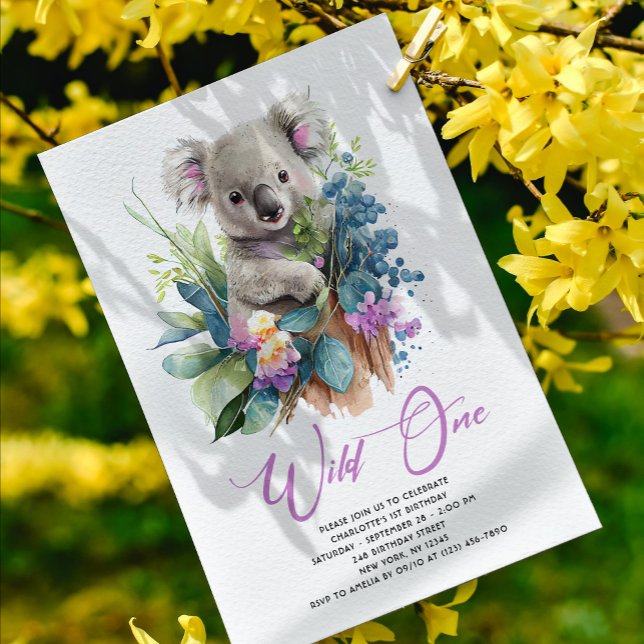 Wild One Cute Koala 1st Birthday Photo Animal Invitation (Creator Uploaded)