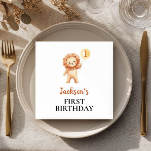 Wild One Cute Lion Balloon Birthday Party Napkin