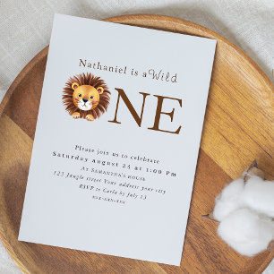 Wild one cute Lion birthday Invitation