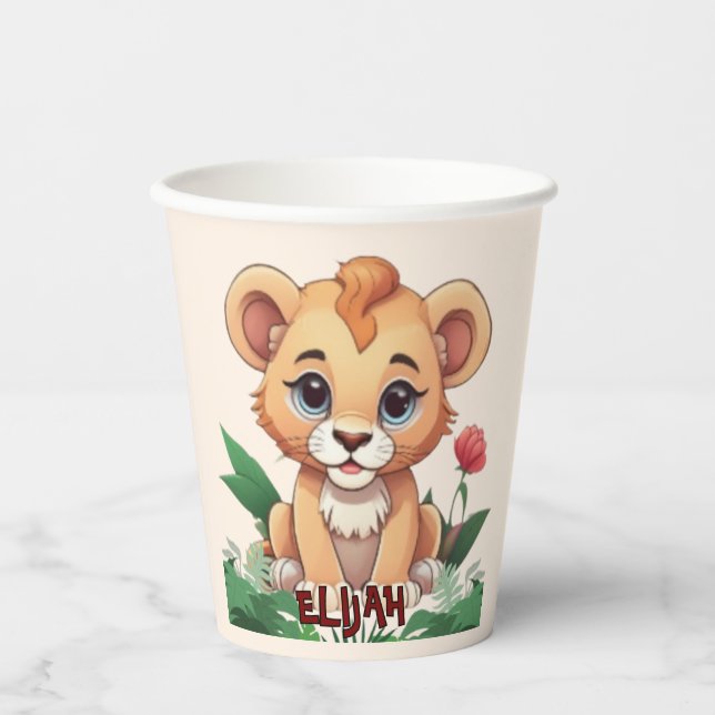 Wild One Cute Lion Jungle Theme Paper Cups (Front)