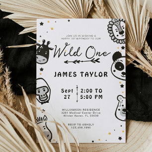 Wild One Cute Little Jungle Animal Birthday Invitation