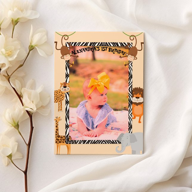  Wild One Cute Quote Safari Animal Birthday Photo Invitation (Wild One Cute Quote Safari Animal Birthday Photo)