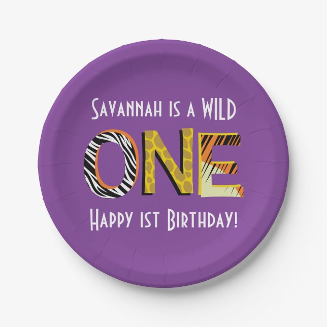 Wild One Cute Safari 1st Birthday Party Theme Paper Plate (Front)