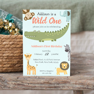 Wild One Cute Safari Animals 1st Birthday Invitation