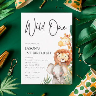 Wild One Cute Safari Animals 1st Birthday Invitation