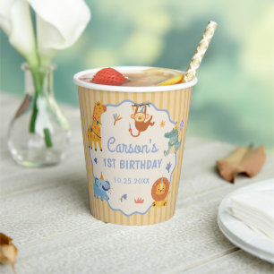 Wild One Cute Safari Animals 1st Birthday Paper Cups