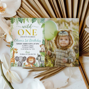 Wild One Cute Safari Animals Birthday Invitation