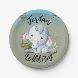 Wild One Cute Safari Animals Elephant 1st Birthday Paper Plate