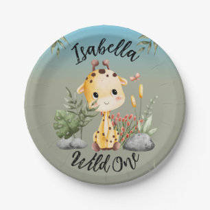 Wild One Cute Safari Animals Giraffe 1st Birthday Paper Plate