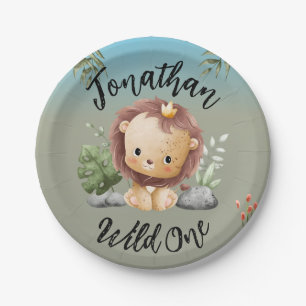 Wild One Cute Safari Animals Lion 1st Birthday Paper Plate
