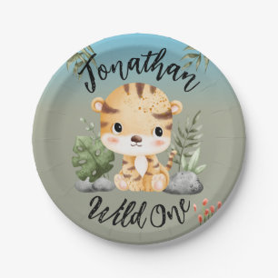 Wild One Cute Safari Animals Tiger 1st Birthday Paper Plate