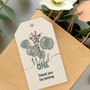 Wild One Cute Safari Giraffe Animal Birthday Party Gift Tags