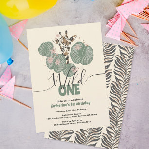 Wild One Cute Safari Giraffe Animal Birthday Party Invitation