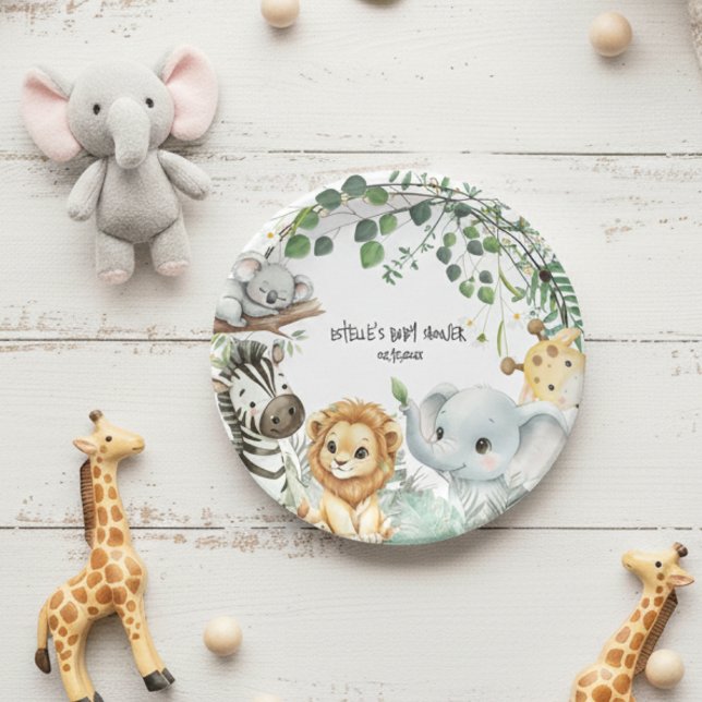 Wild One Cute Safari Jungle Animals Baby Shower Paper Plate (Creator Uploaded)