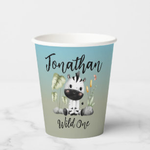 Wild One Cute Safari Zebra 1st Birthday  Paper Cups
