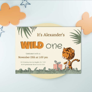 Wild One Cute Tiger Jungle First Birthday Invitati Invitation