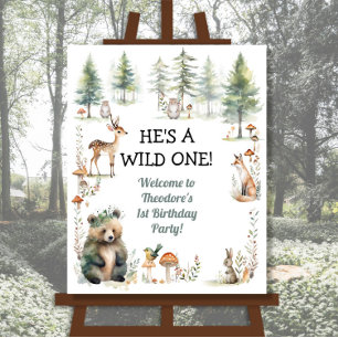 Wild One Cute Woodland Forest Animals Bear Deer Poster