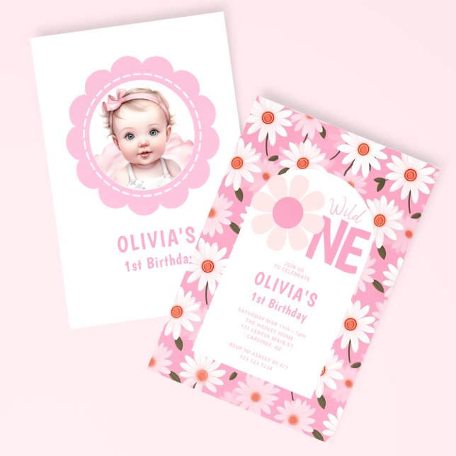 Wild One Daisy 1st Birthday Photo Invitation (Creator Uploaded)