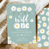 Wild One Daisy Boho Dusty Blue Girl First Birthday