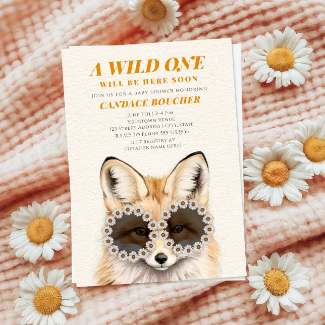 Wild One Daisy Sunglasses Fox Baby Shower Invitation (Creator Uploaded)