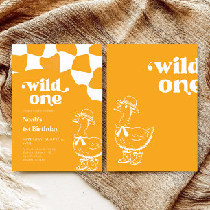 Wild One Dapper Duck 1st Birthday- yellow retro Invitation