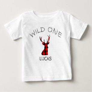 Wild One Deer Antlers Woodland Lumberjack Birthday Baby T-Shirt
