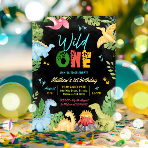 Wild One Dino Party Boy Dinosaur 1st Birthday Invitation