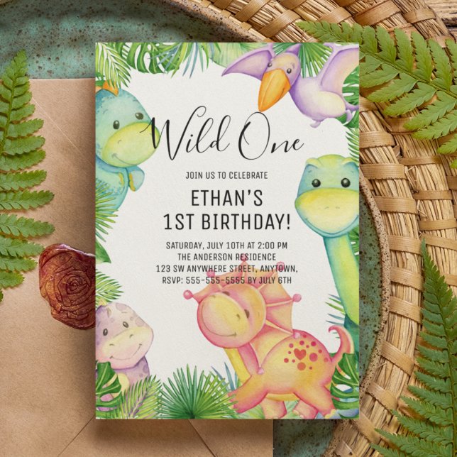 Wild One Dinosaur 1st Birthday Party Invitation (Creator Uploaded)