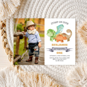 Wild One Dinosaur 1st Birthday Photo Invitation Postcard