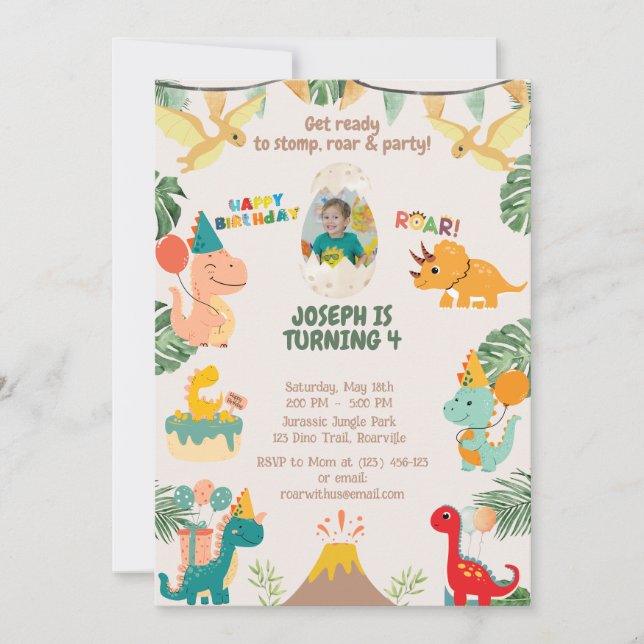 Wild One Dinosaur Birthday Invitation | Editable  (Front)