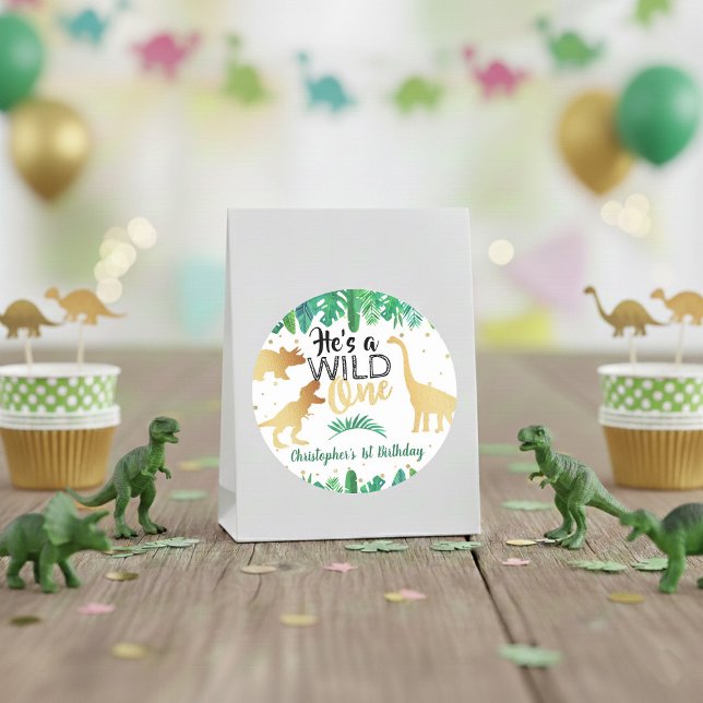 Wild One Dinosaur Boys 1st Birthday Classic Round Sticker (Creator Uploaded)