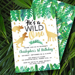 Wild One Dinosaur Boys 1st Birthday Invitation
