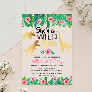 Wild One Dinosaur Girls 1st Birthday Acrylic Invitations