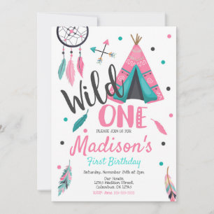 Wild One Dreamcatcher Teepee Birthday Invitation