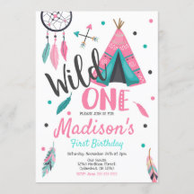 Wild One Dreamcatcher Teepee Birthday Invitation