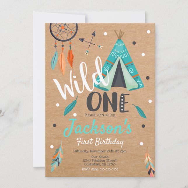 Wild One Dreamcatcher Teepee Birthday Invitation (Front)